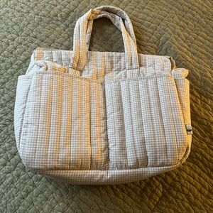 Zara Quilted Gingham Tote Bag in Beige